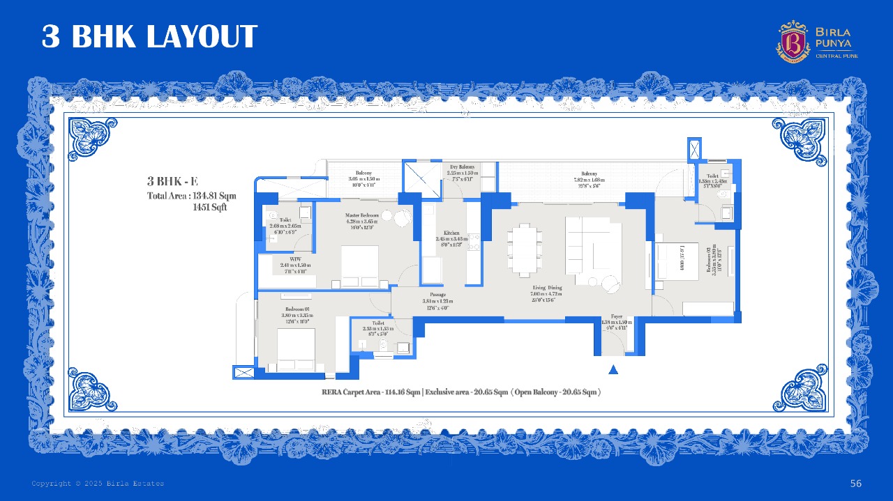  Birla Punya 3 BHK floor plan